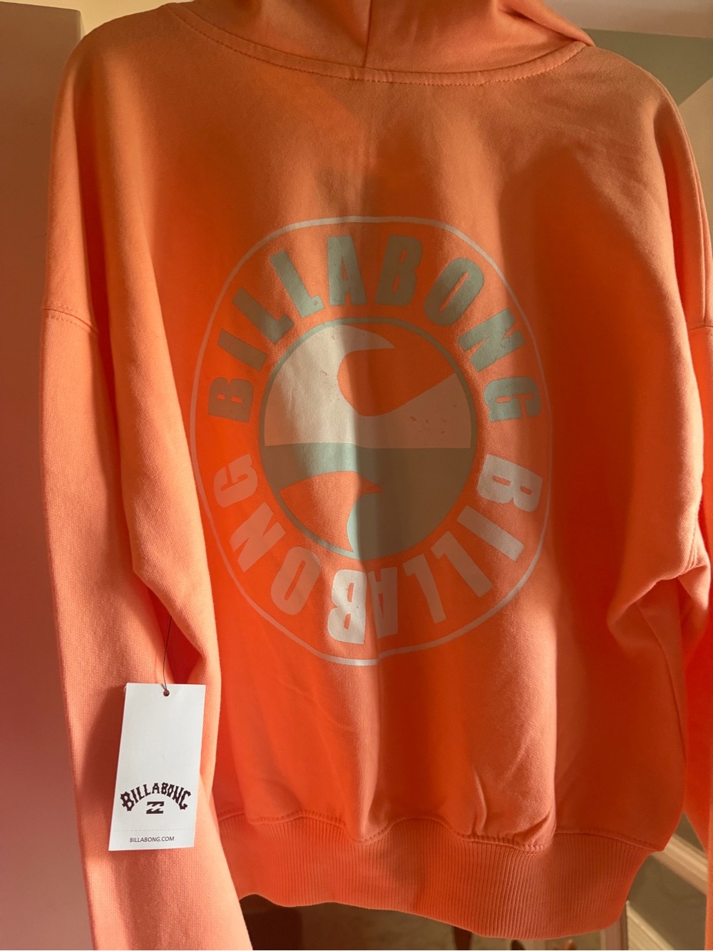 Billabong Coral Orange Crewneck Sweatshirt with White Logo